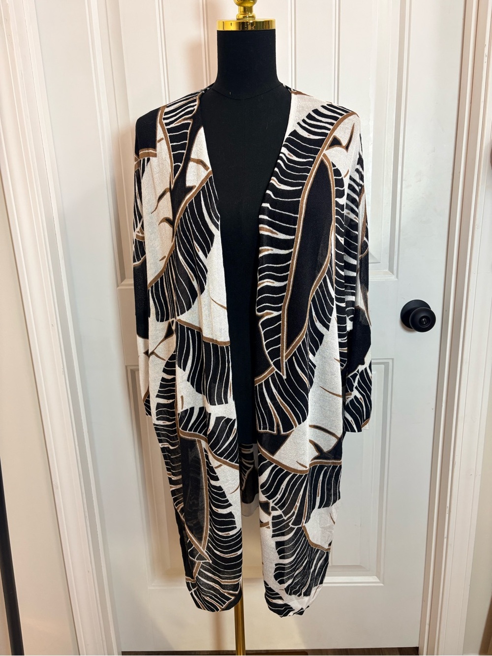 Chicos Palm Leaf Kimono Cardigan Boho Tropical Open Front Duster‎ Small